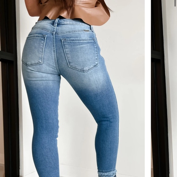 KanCan Skinny Distressed Jeans Women’s 29 Mid Rise Light Blue Wash Raw Hem - Picture 2 of 12